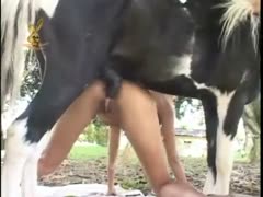 Girl enjoys when the horse fucks her ass 